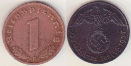 1937 F Germany 1 Pfennig (edge clip) A000921